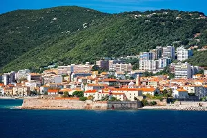 Corsica, France coastal resorts skyline on the Mediterranean