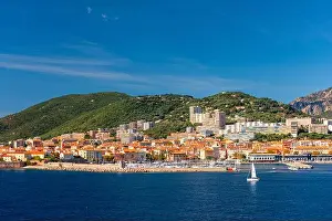 Corsica, France coastal resorts skyline on the Mediterranean