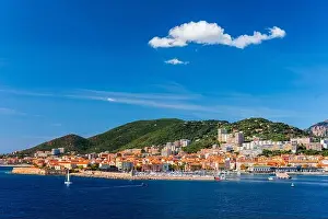 Corsica, France coastal resorts skyline on the Mediterranean