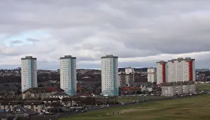 Flats Prints: council housing residential tower blocks in Aberdeen, Scotland February 2012