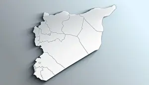 Provinces Prints: Country Political Geographical Map of Syria with Governorates with Shadows