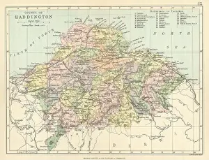 Philip Prints: County of Haddington'. Haddingtonshire. Parishes. BARTHOLOMEW 1886 old map