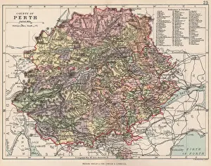 Perthshire Prints: County of Perth'. Perthshire. Parishes. BARTHOLOMEW, 1891 antique map