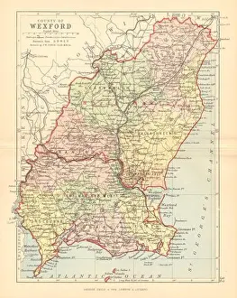 Philip Prints: COUNTY WEXFORD. Antique county map. Leinster. Ireland. BARTHOLOMEW 1886