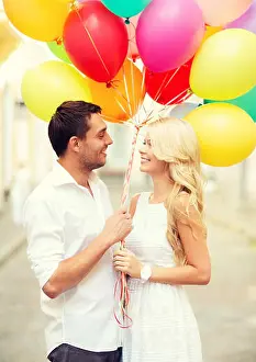 Helium Prints: couple with colorful balloons