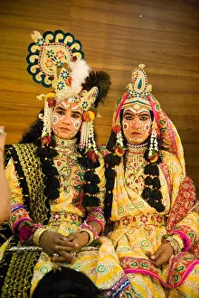 Uttar Prints: Couple dress up like radha krishna, mathura, uttar pradesh, india, asia