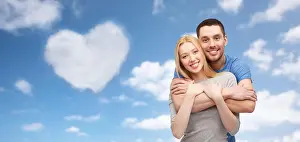 Valentines Day Prints: couple hugging over sky and heart shaped cloud