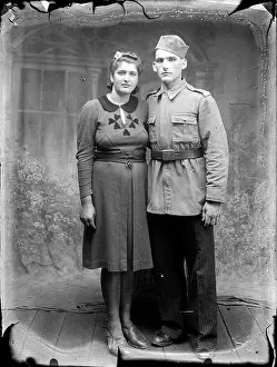 Historical Photo Prints: Couple in Military Uniform, Costica Acsinte Archive, Ialomita, Romania