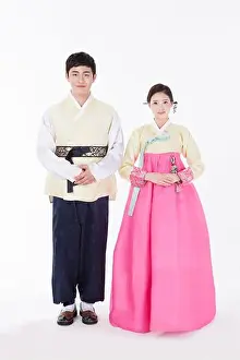 Korean Ethnicity Prints: a couple posing in traditional Korean outfits