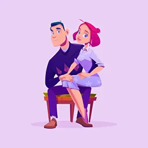Knee Prints: Couple young man and woman sitting on chair