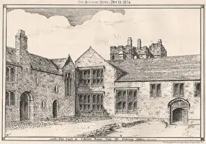 1874 Prints: The Court of Cotehele House from the Gateway (Cornwall), antique print 1874