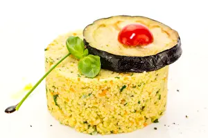 Couscous embellished with eggplant and tomato