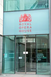Covent Garden, modern contemporary glass side entrance to the Royal Opera House open for tours when no performance on