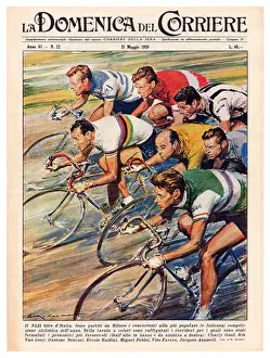 Popular Culture Prints: Front cover of La Domenica Del Corriere 31 May 1959 featuring an illustration by Walter Molino (1915-1997)