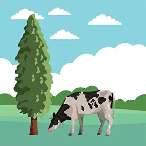 Livestock Farming Prints: cow with tree