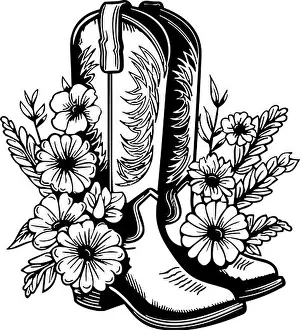 Wild West Prints: Cowboy boots with flowers and leaves