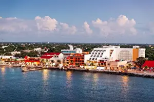 Cozumel, Mexico coastal town skyline at dusk