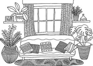 Cozy living room coloring page