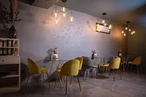 Establishment Prints: Cozy restaurant interior with glass tables