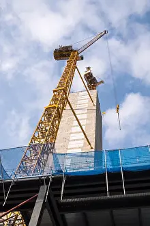 Birmingham Prints: Crane attached to lift shaft of new tall office building being constructed on Newhall Street
