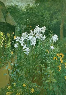 Victorian Era Prints: Crane Walter - the Garden (Madonna Lilies in a Garden) - British School - 19th Century