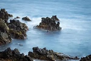 Crashing Prints: Crashing waves on rocks landscape nature view and Beautiful tropical sea with Sea coast view in summer season