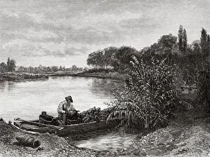 Alsatian Prints: Crayfish fisherman in the Rhine river