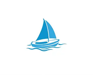 Blue Boat Prints: Creative Blue Yacht Boat Logo Design Vector Symbol Illustration