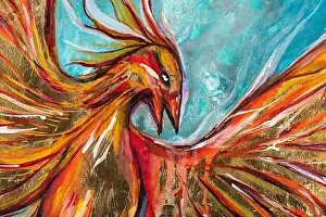 Oil Paint Prints: Creative fantasy paint with amazing Fiery gpld Phoenix bird