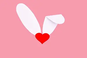 Happy Easter Prints: Creative greeting card. Imitation of the Easter bunny