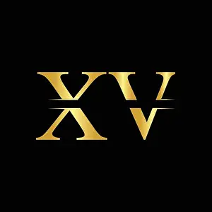 Font Prints: Creative Letter XV Logo Vector With Gold Color. Abstract Linked Letter XV Logo Design