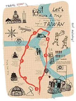Notepaper Prints: creative Taiwan travel map on notepaper in line style