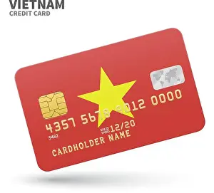 Debit Prints: Credit card with Vietnam flag background for bank