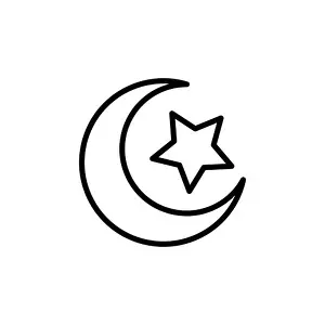 Moonlight Prints: Crescent moon and star line symbol. Design template vector