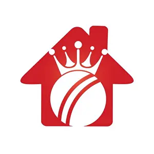 Batsman Prints: Cricket king vector logo design. Cricket ball and crown icon design template