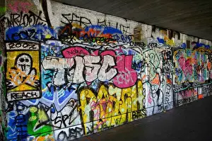 Genuine Prints: crime criminal damage art tags tagging southbank london underneath hayward gallery skateboard area graffiti city