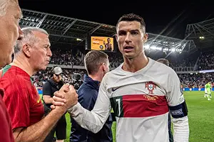 Football Match Prints: Cristiano Ronaldo seen after the European Qualifier match between Slovakia and Portugal which took place in Bratislava