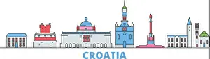Dubrovnik Prints: Croatia line cityscape, flat vector