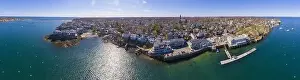 Marblehead Prints: Crocker Park at Marblehead harbor and town center aerial view panorama