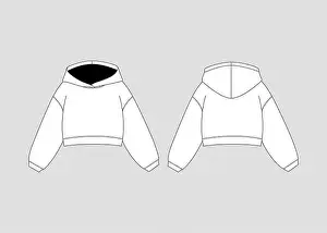 Fashion Illustration Prints: Cropped Hoodie Mockup Template Crop Hoodie Vector Flat Technical Drawing Hoodie Mock-up Illustration Template