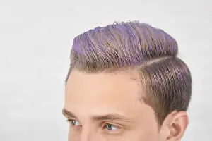 Hairdo Prints: Cropped photo of young boy with toned lilac hair looking forward