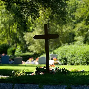 Back Light Prints: Cross of cemetery with flowers