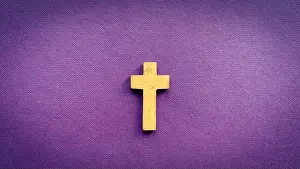 Suffer Prints: Cross on purple color cover. Christianity concept