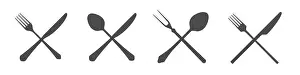 Crossed knives, spoons and forks. Vintage and modern. Cutlery silhouettes. Flat illustration isolated on white