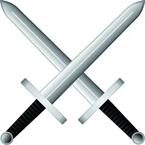 Crossed Prints: Crossed Swords Icon isolated on white background with Black Leather Handle