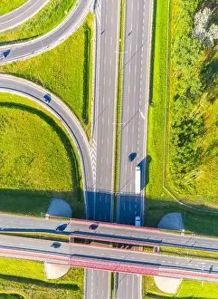 Crossroads Prints: Crossroad aerial view - Interchange aerial photo - Transportation and logistics drone view