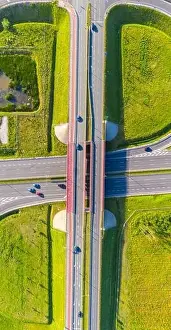 Crossroads Prints: Crossroad aerial view - Interchange aerial photo - Transportation and logistics drone view
