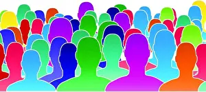 Racial Prints: Crowd or group of diverse people standing together poster design with a placeholder for your text