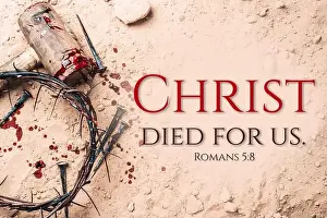 Salvation Prints: Crown of thorns, hammer, bloody nails on ground