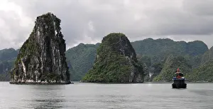 Nautical Vessel Prints: Cruise tourist boats at Halong bay famous resort in Halong city